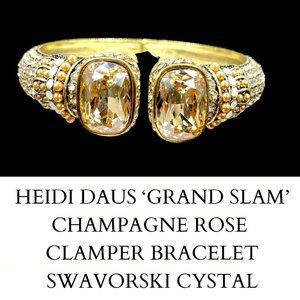 Heidi Daus Swarovski Crystal Clamper Bracelet ‘Grand Slam’ CHAMPAGNE Hinged Cuff